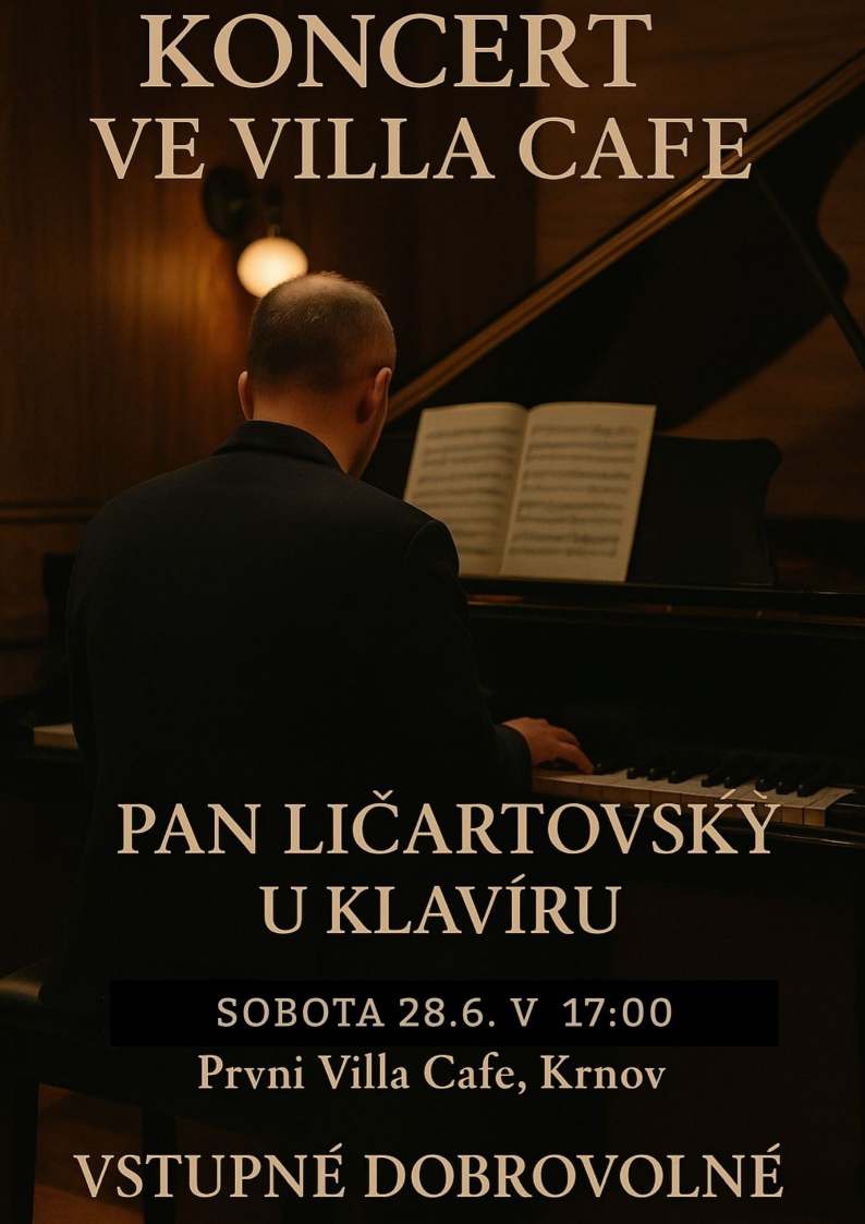 Koncert ve Villa Cafe – pan Ličartovský u klavíru